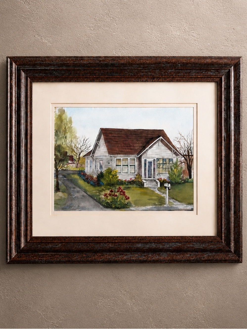 Framed Original Cottage Watercolor American Home Study Signed Painting  #1002256